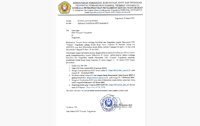 Informasi Pendaftaran KKN Angkatan 81 Semester Genap TA 2023-2024