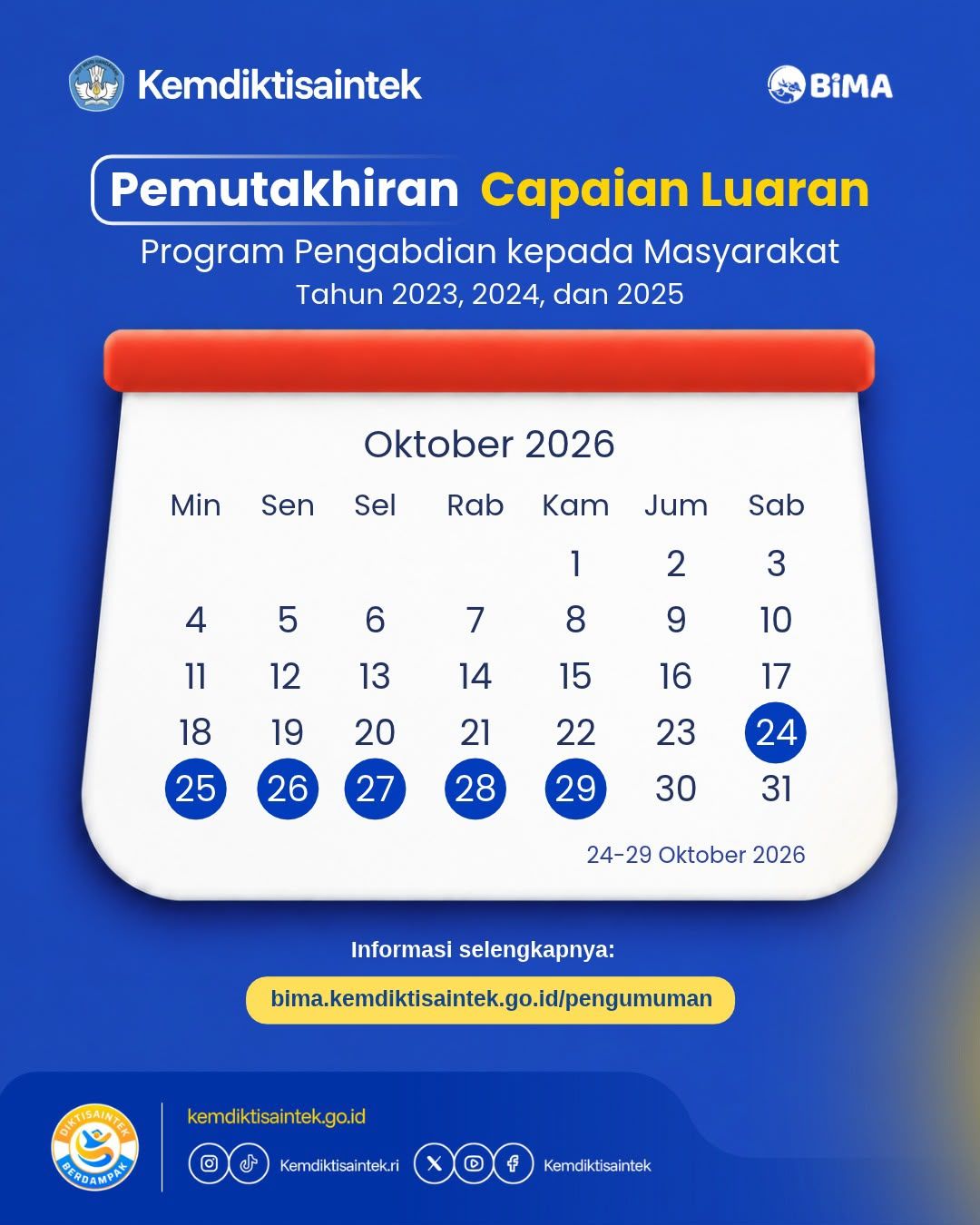 Pengumuman Pemutakhiran Capaian Luaran Program Hibah DPPM Tahun Pelaksanaan 2023–2025 di BIMA Kemdiktisaintek
