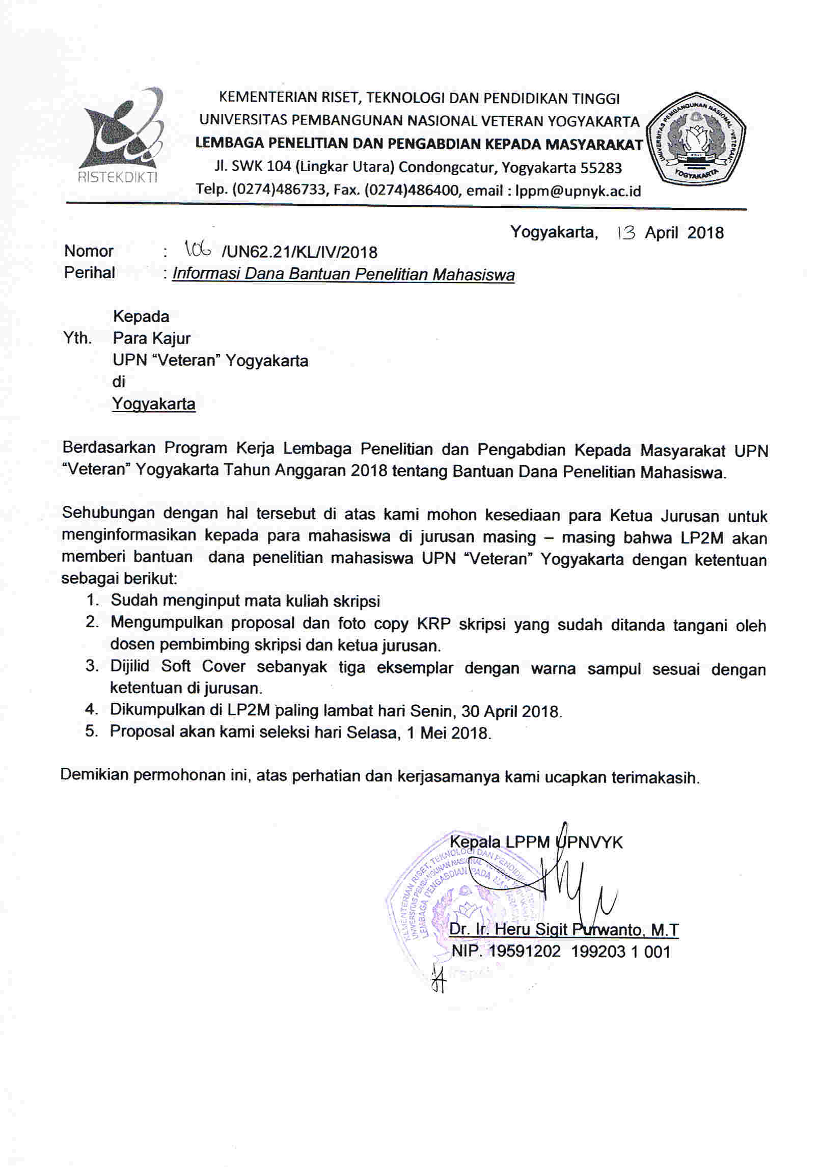 Informasi Dana Bantuan Penelitian Mahasiswa