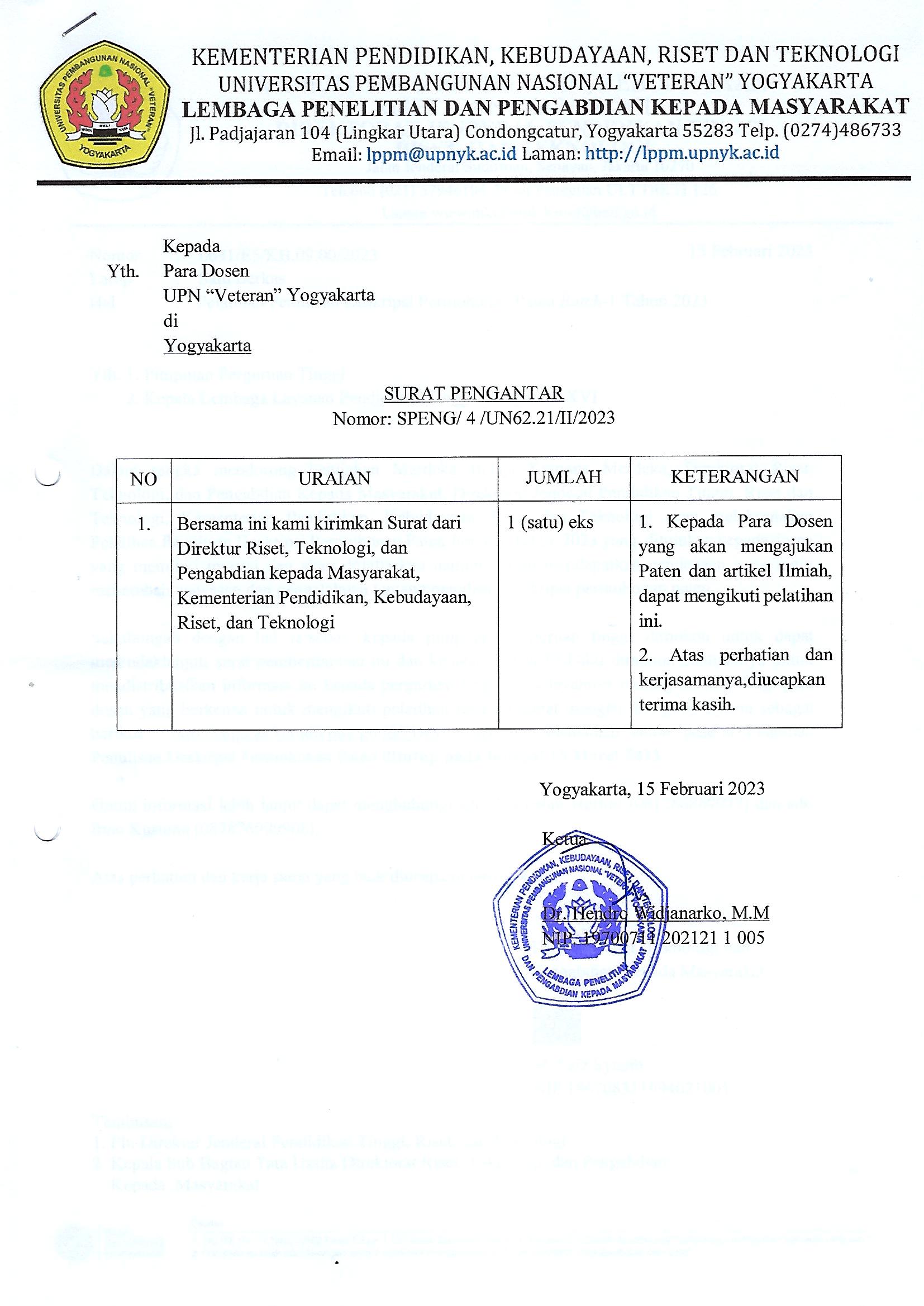 Pendaftaran Pelatihan Penulisan Deskripsi Permohonan Paten dan Pelatihan Penulisan Artikel Ilmiah Batch-1