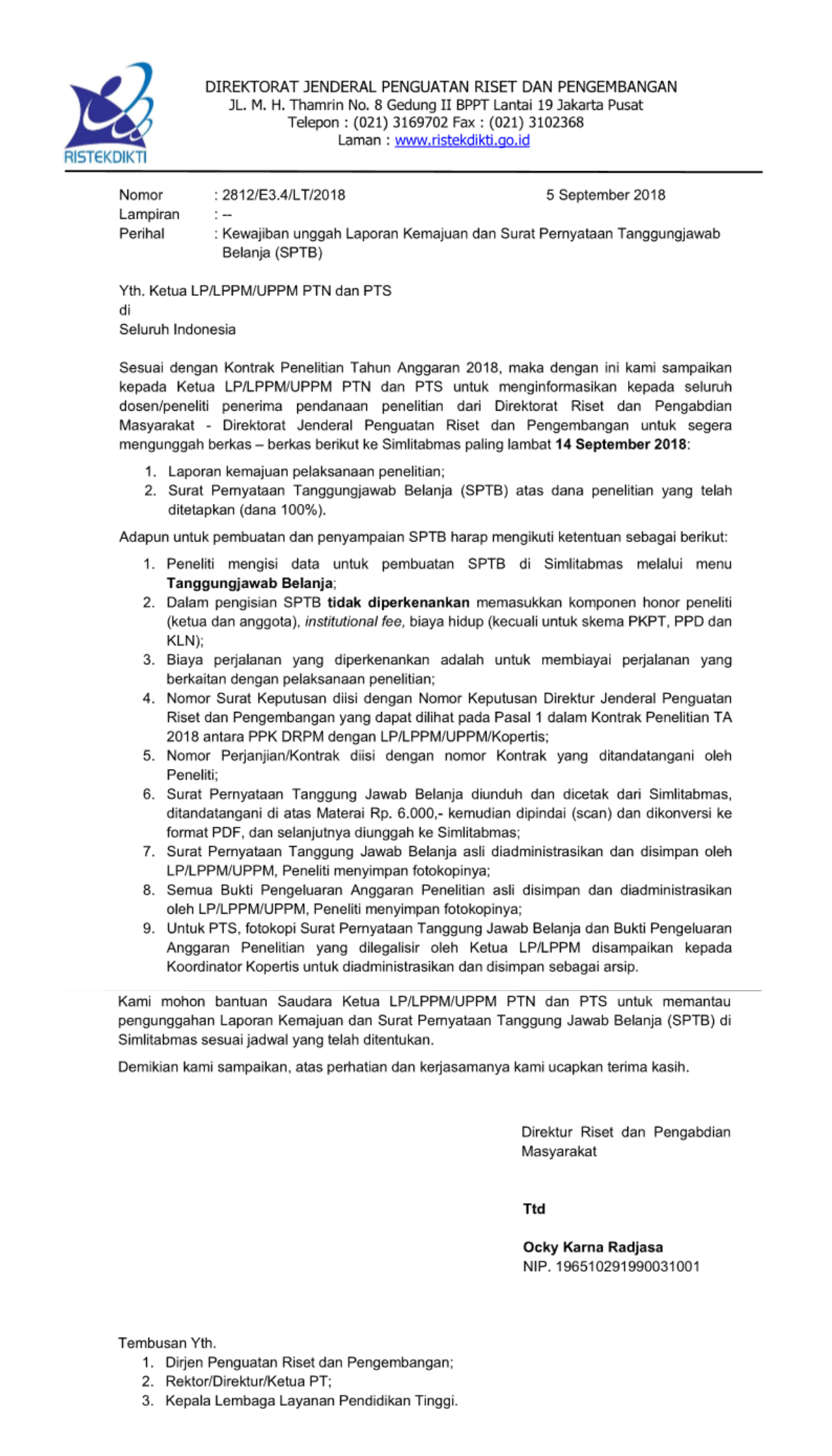 Kewajiban unggah Laporan Kemajuan dan Surat Pernyataan Tanggungjawab Belanja (SPTB)