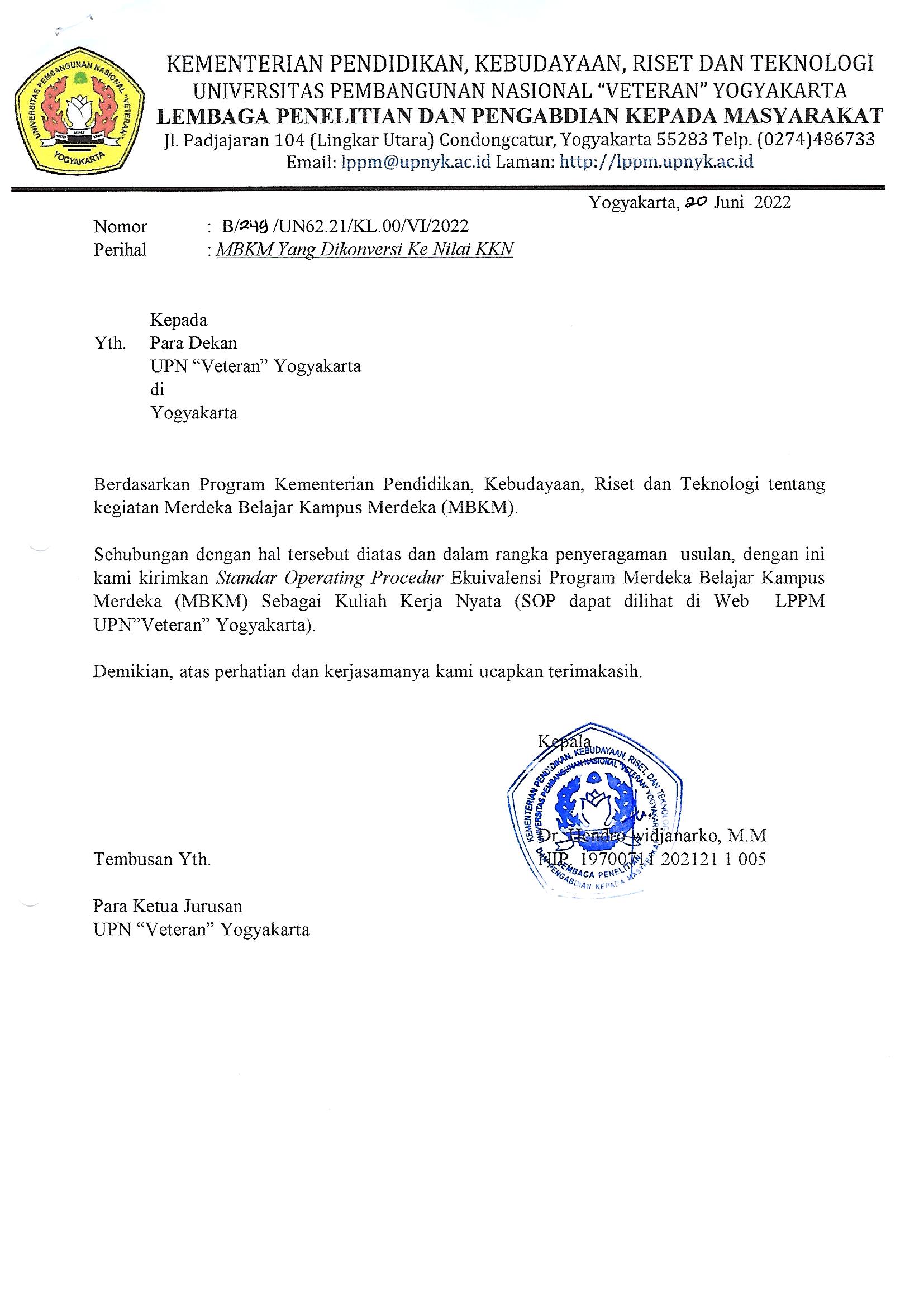 SOP Ekuivalensi Program MBKM ke Mata kuliah KKN