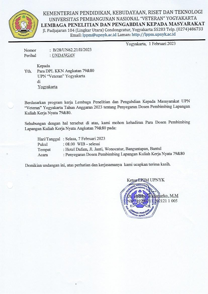 Undangan Penyegaran DPL KKN tahun 2023