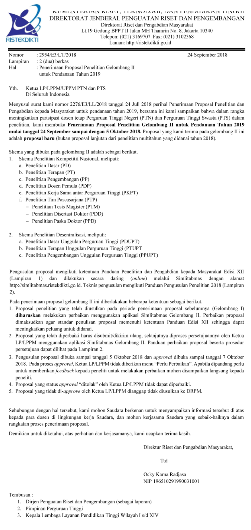 Penerimaan Proposal Penelitian Gelombang II untuk Pendanaan Tahun 2019