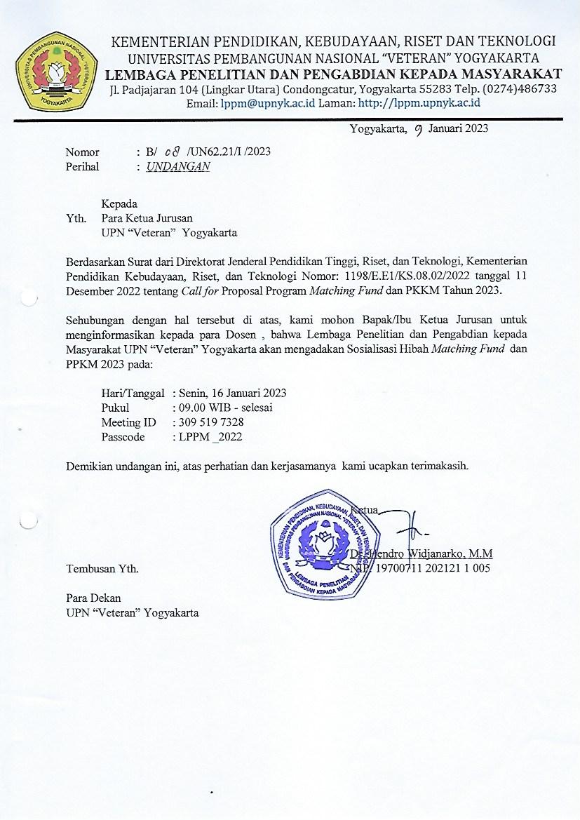 Undangan Sosialisasi Hibah Matching Fund 2023