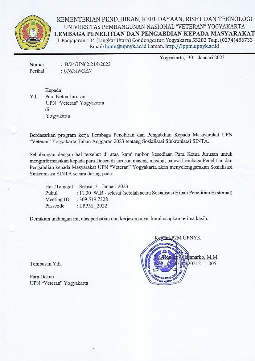 Undangan Sosialisasi Sinkronisasi SINTA