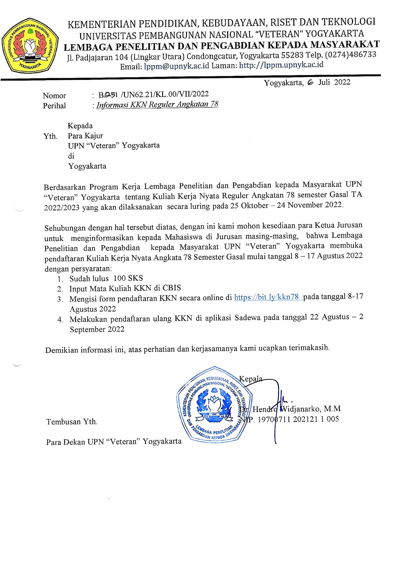 INFORMASI PENDAFTARAN KKN ANGKATAN 78 TA 2022/2023