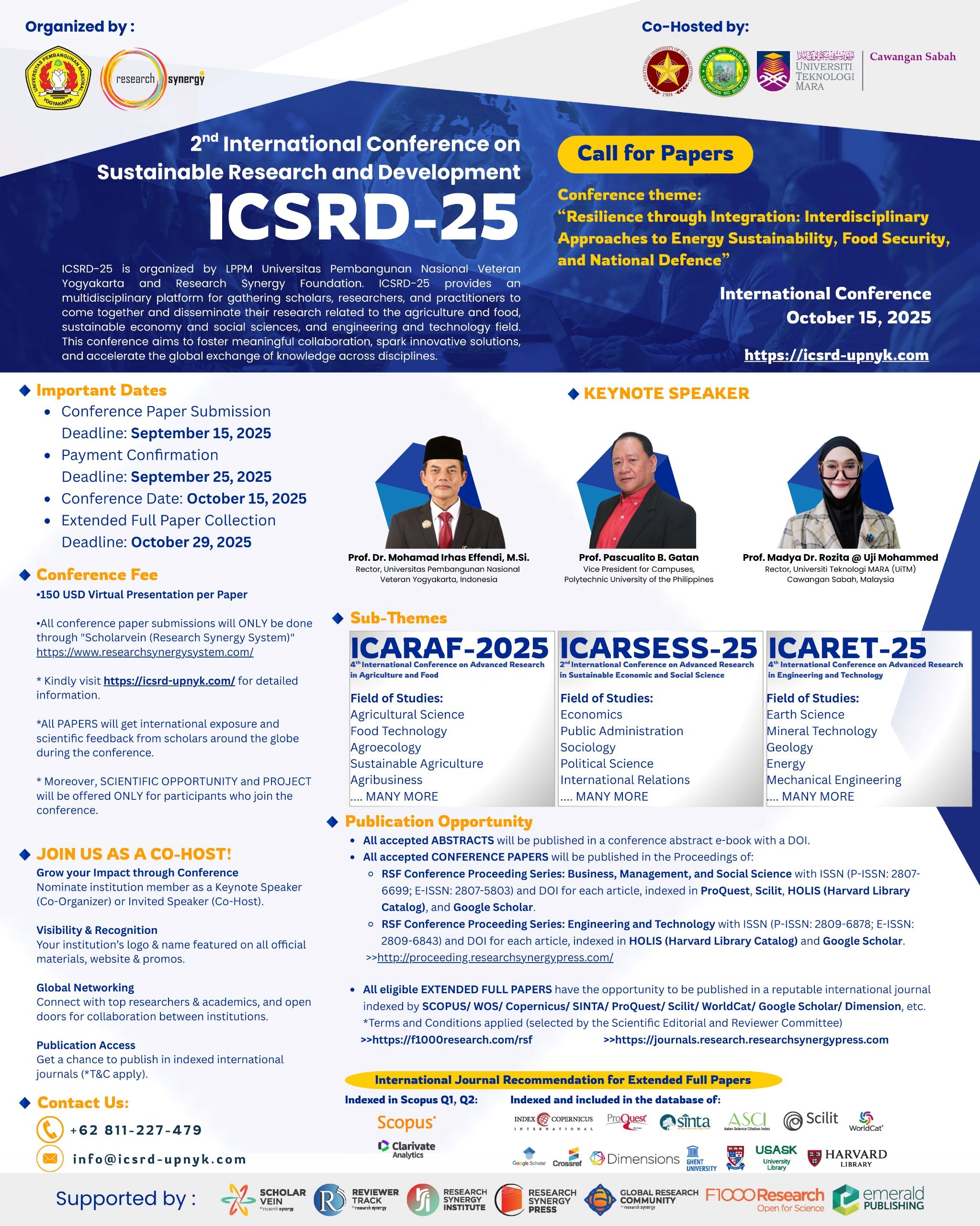 2nd International Conference on Sustainable Research and Development 2025