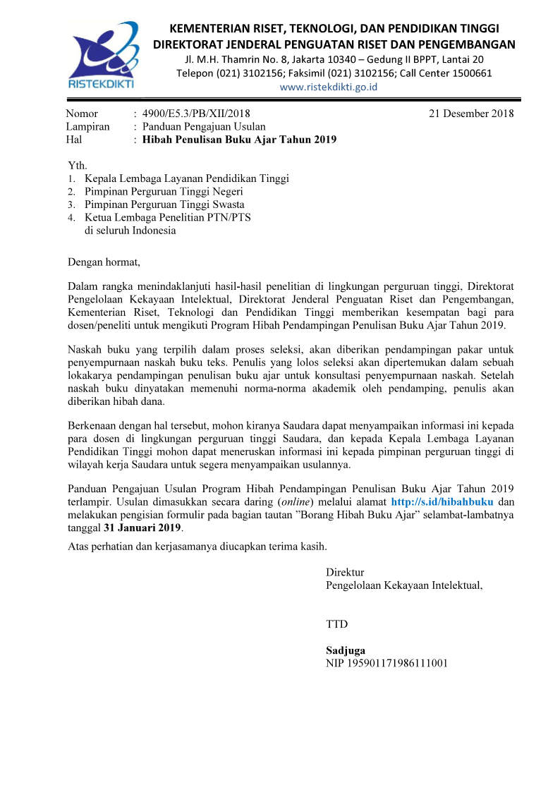 Hibah Penulisan Buku Ajar Tahun 2019