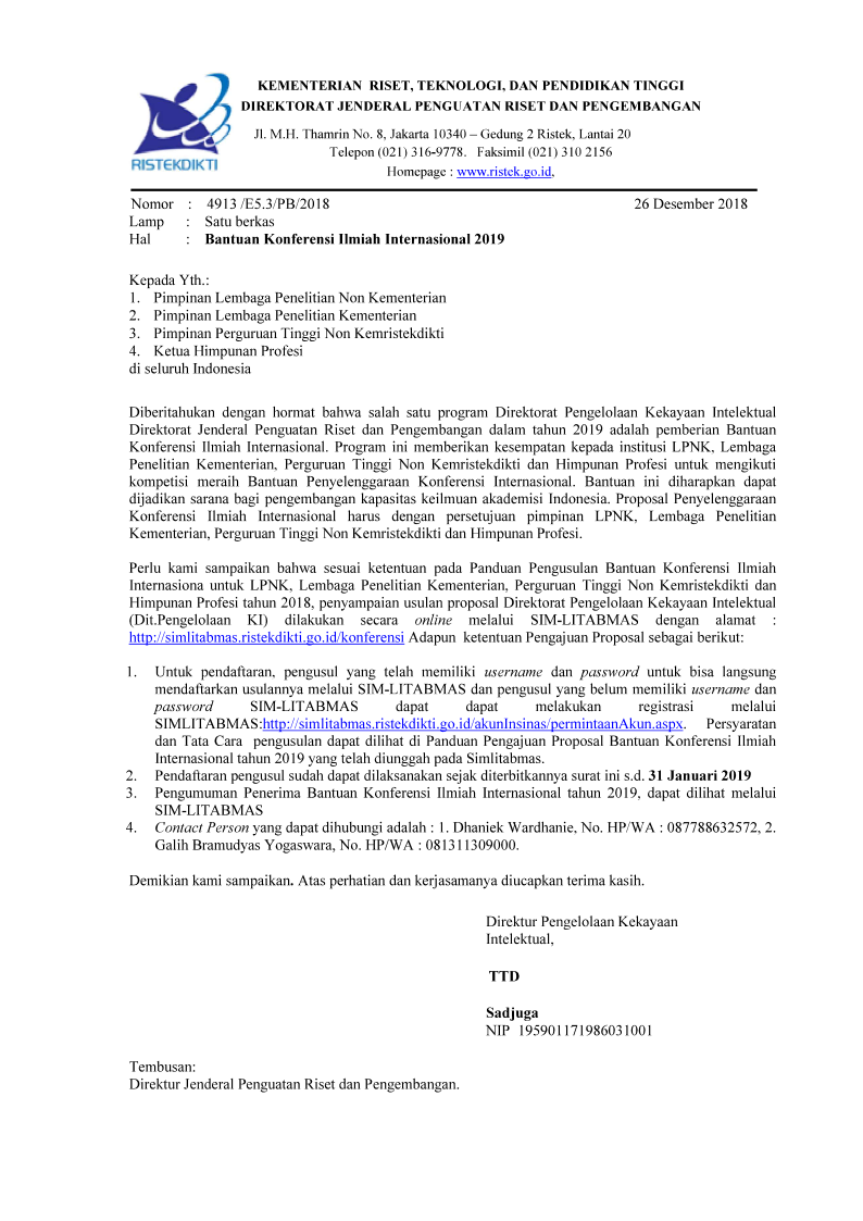 Bantuan Konferensi Ilmiah Internasional 2019 Non Dikti