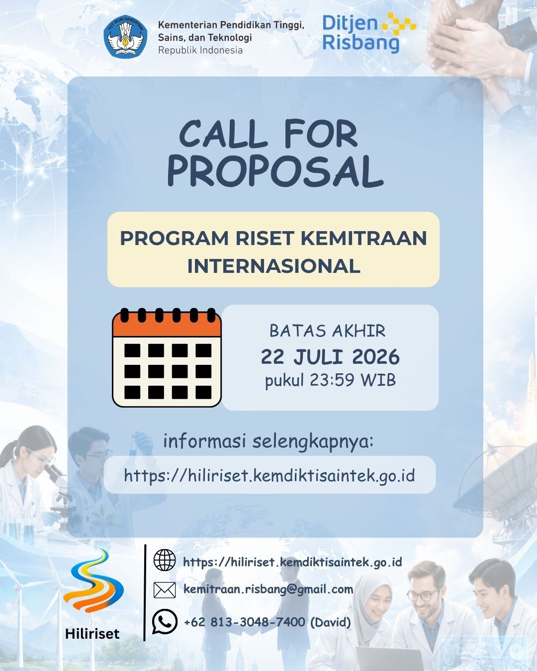 📢 CALL FOR PROPOSAL Program Riset Kemitraan Internasional (RKI) Tahun 2026