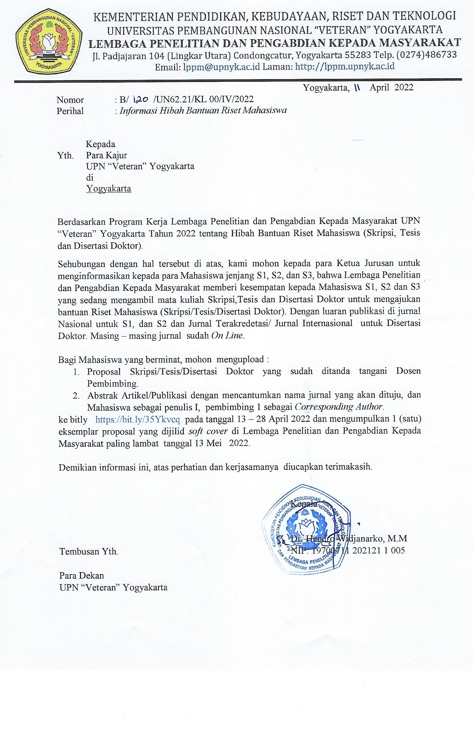 INFORMASI BANTUAN RISET MAHASISWA
