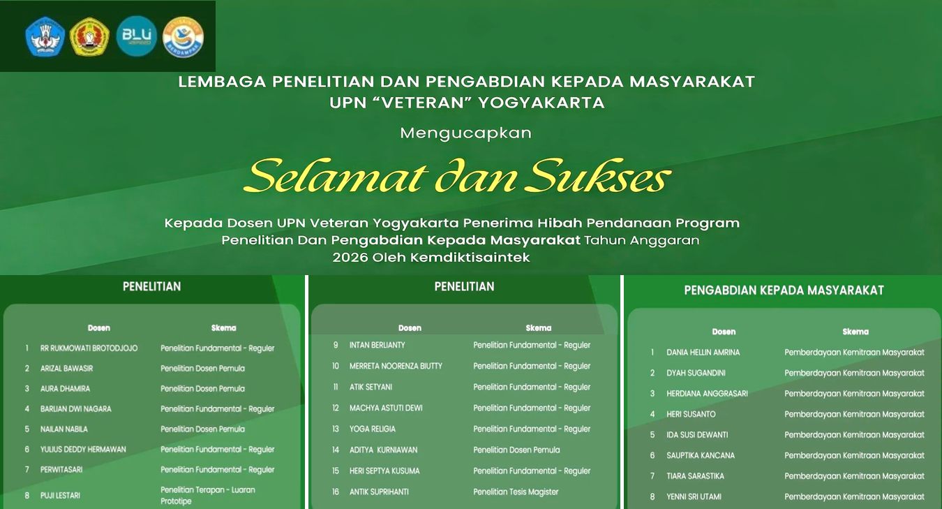 Komitmen Inovasi Menguat, 24 Tim Dosen UPN “Veteran” Yogyakarta Raih Hibah Pendanaan Kemendiktisaintek TA 2026