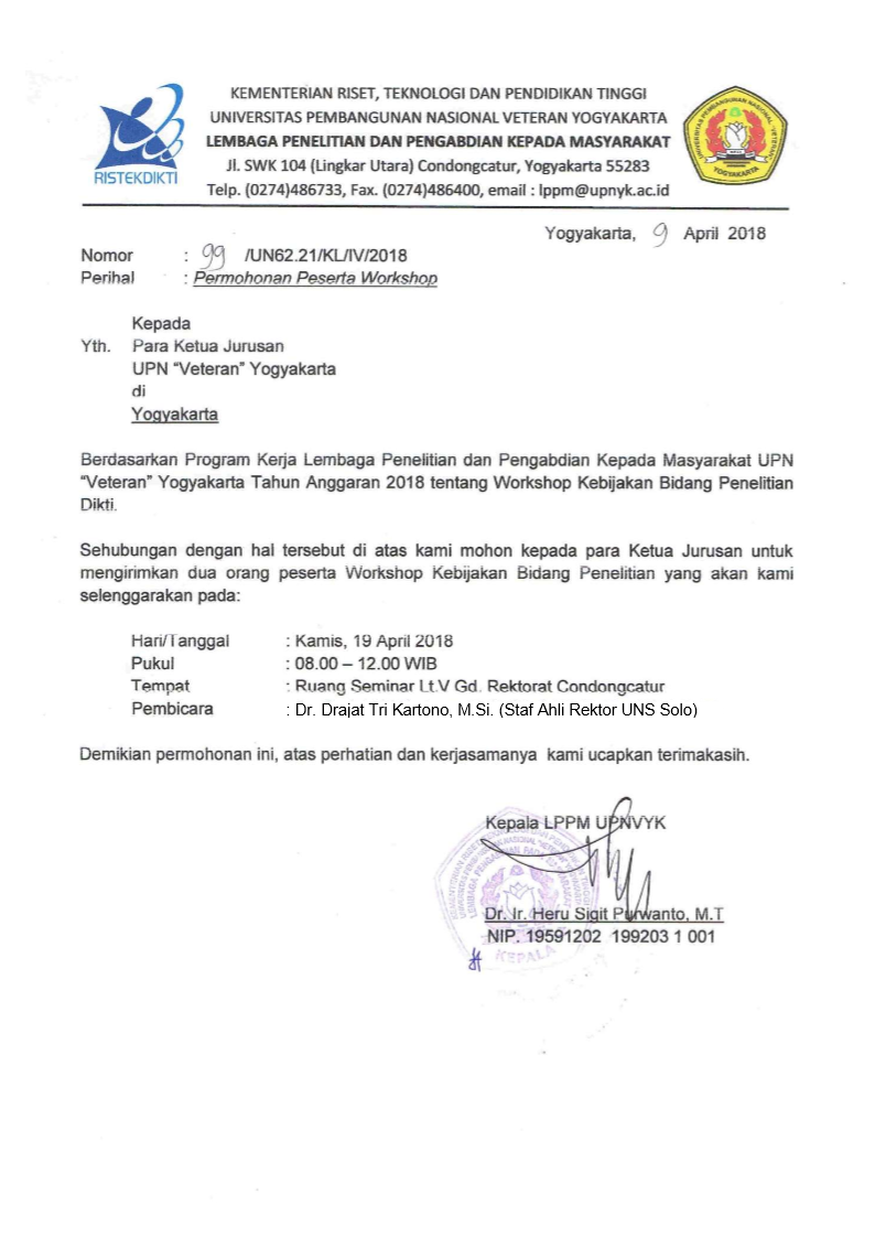 Undangan Workshop Kebijakan Bidang Penelitian Dikti