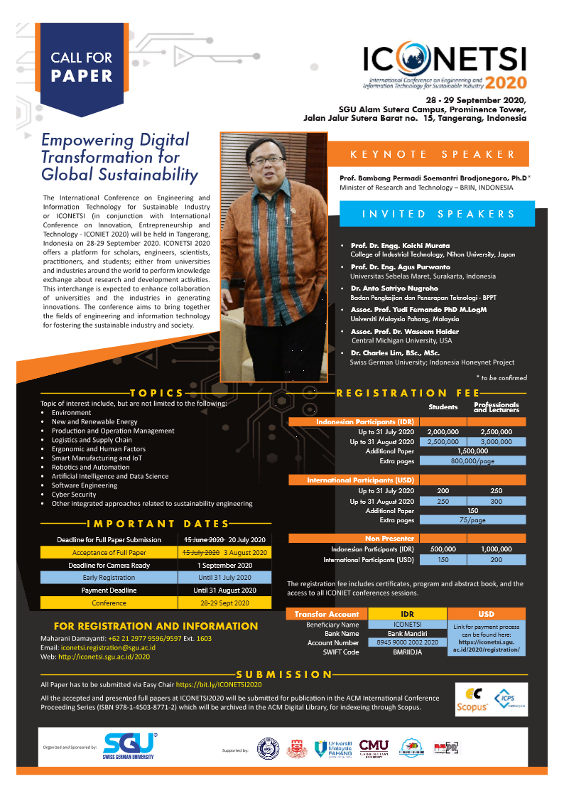 International Conference on Engineering and Information Technology for Sustainable Industry