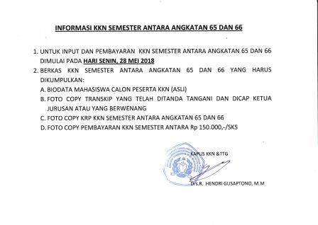 Informasi Pembayaran KKN Angkatan 65 dan 66