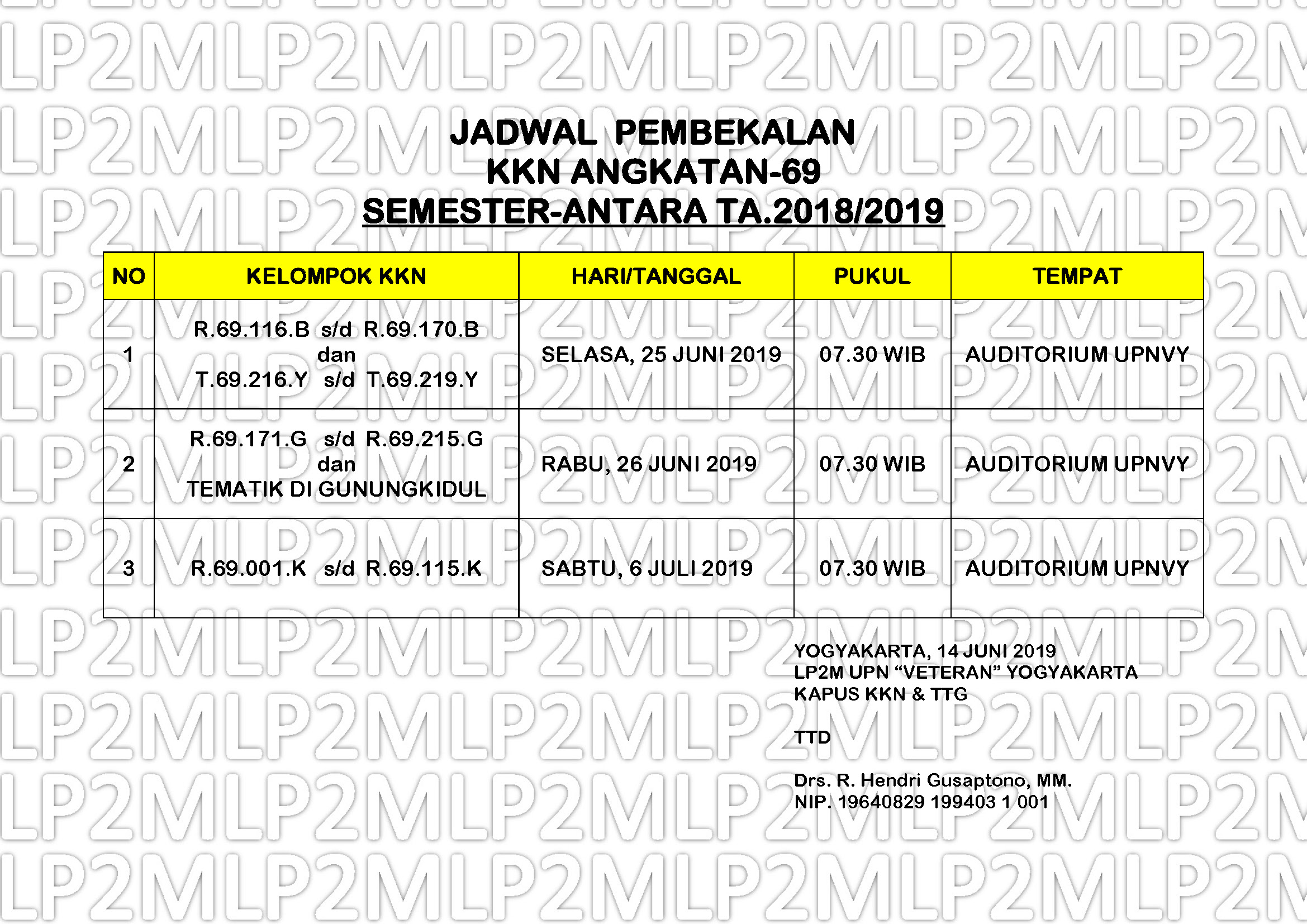 JADWAL PEMBEKALAN KKN ANGKATAN 69