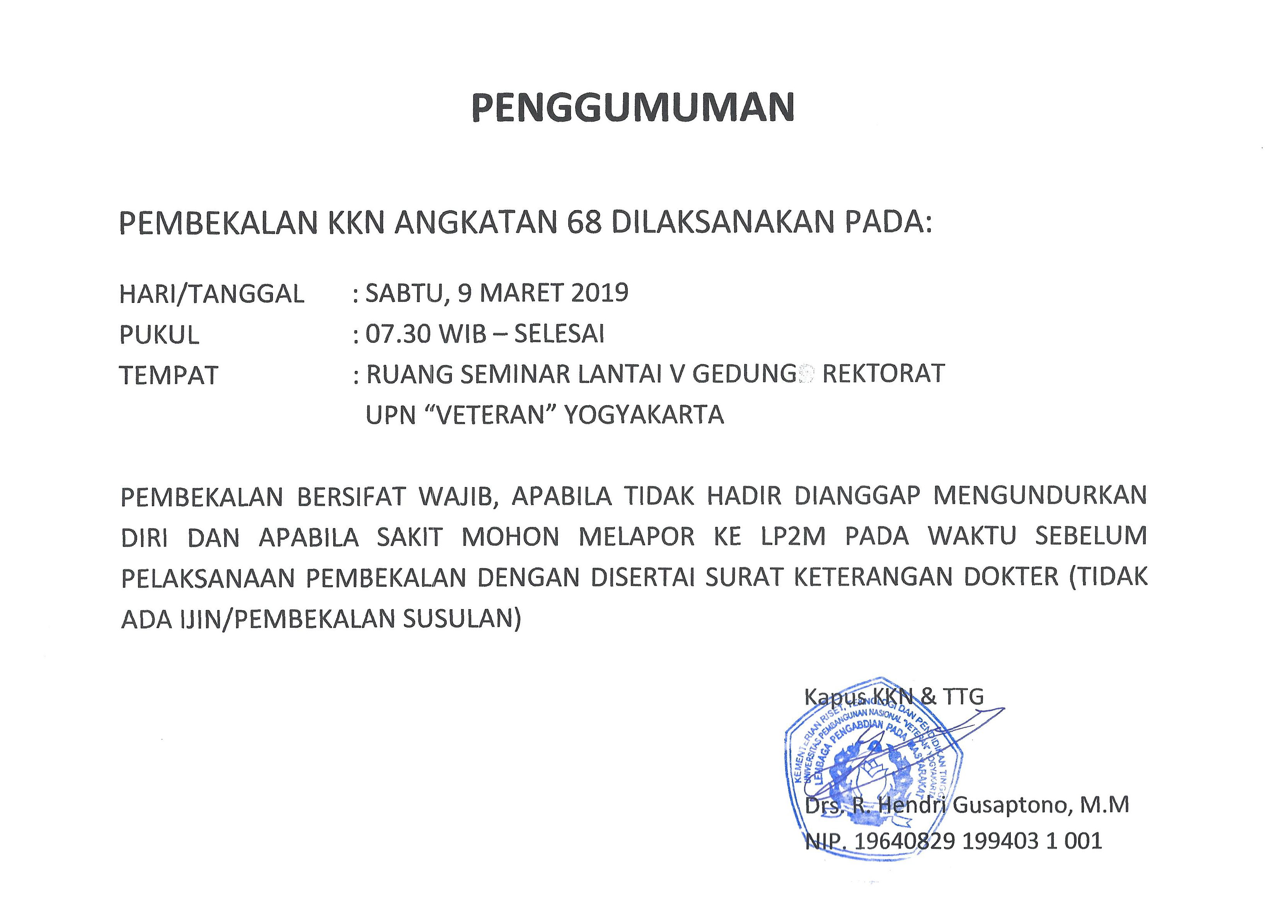 PELAKSANAAN PEMBEKALAN KKN ANGKATAN-68