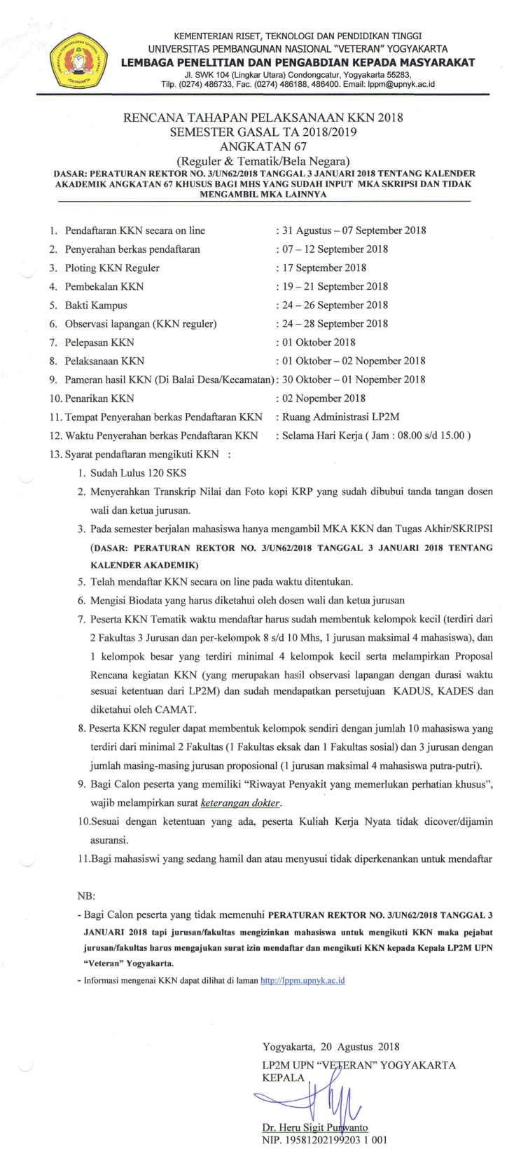 RENCANA TAHAPAN PELAKSANAAN KKN ANGKATAN 67 2018-2019