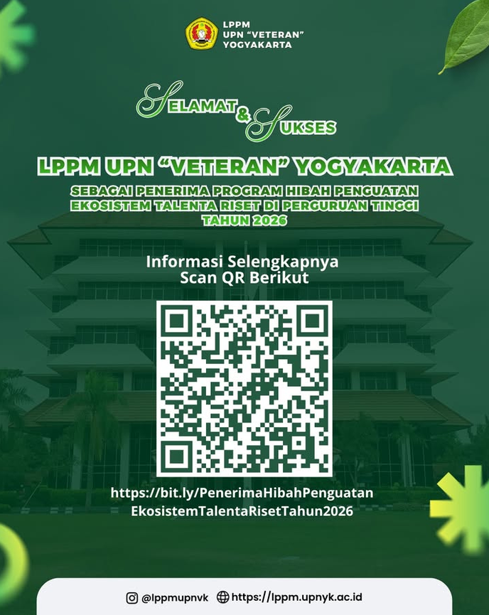LPPM UPN “Veteran” Yogyakarta berhasil menjadi salah satu penerima Hibah Penguatan Ekosistem Talenta Riset di Perguruan Tinggi Tahun 2026.