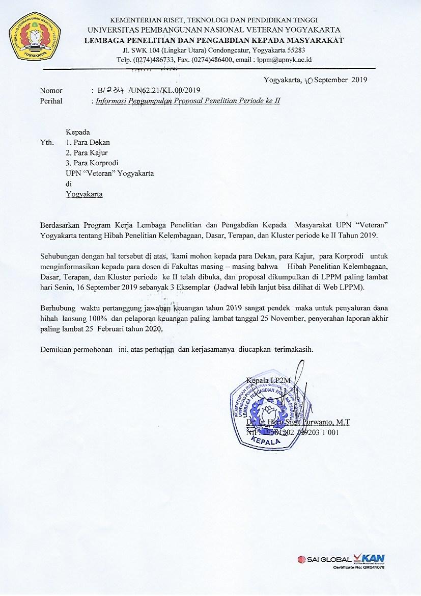 INFORMASI PENGUMPULAN PROPOSAL PENELITIAN PERIODE KE II