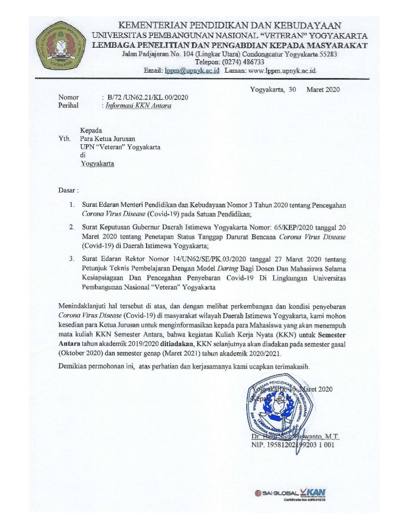 INFORMASI KKN SEMESTER ANTARA TA 2019-2020