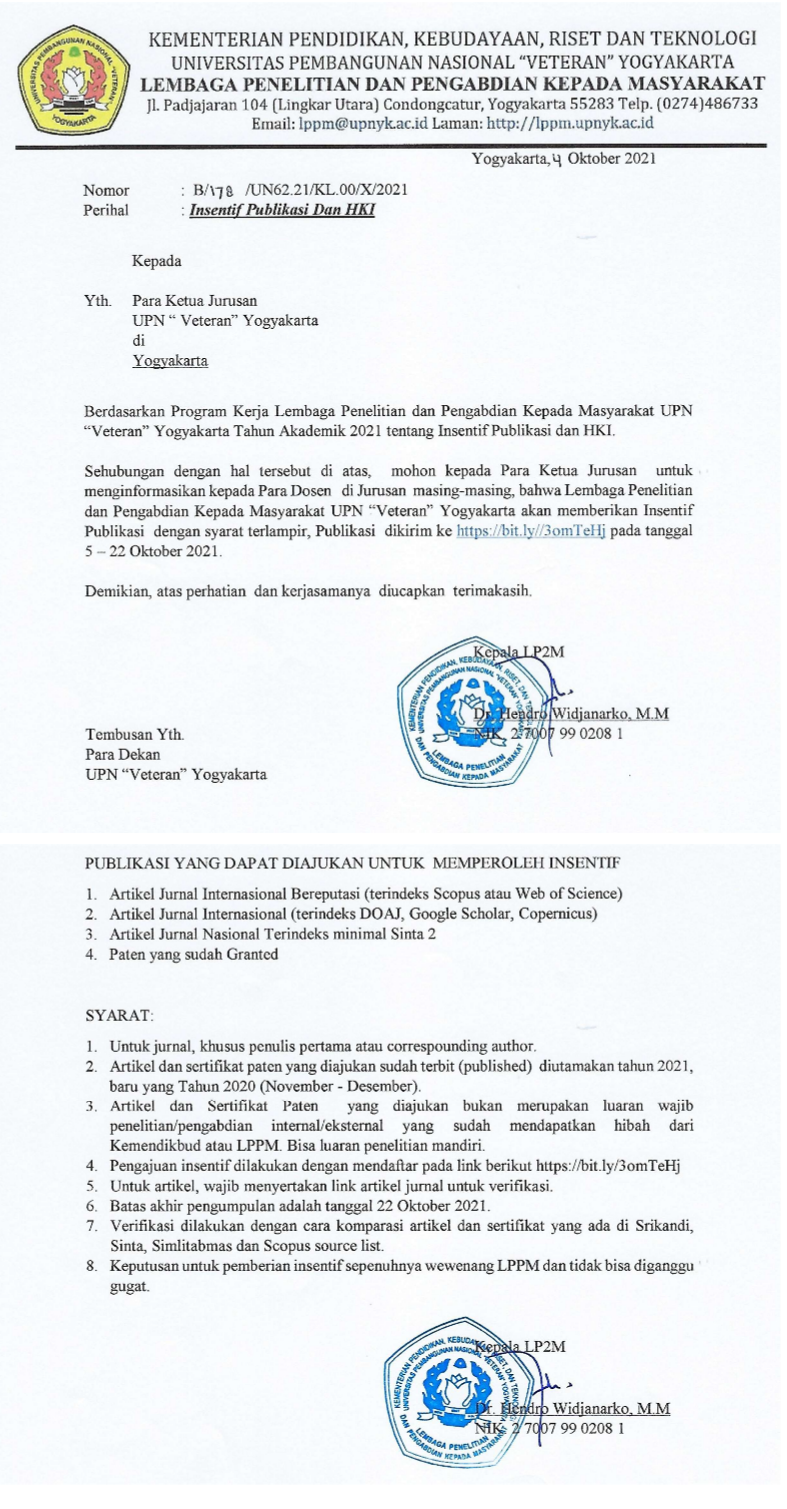INSENTIF PUBLIKASI dan HKI TA 2021