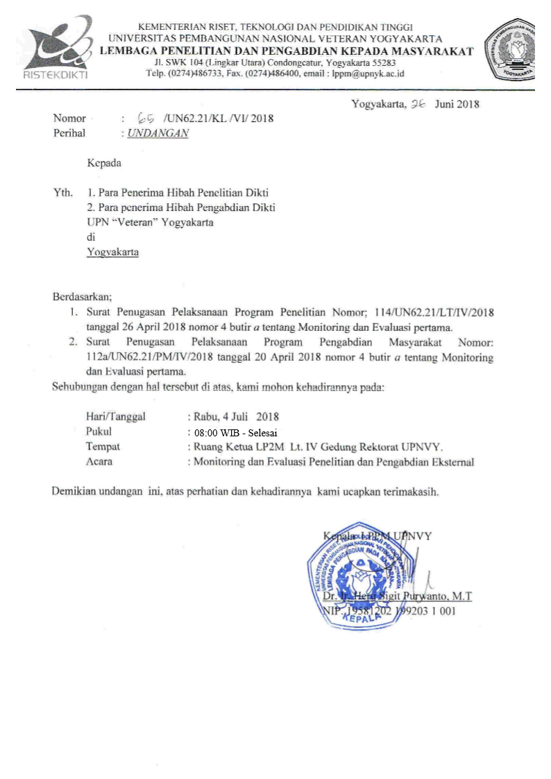 Undangan Monev Penelitian dan Pengabdian Eksternal