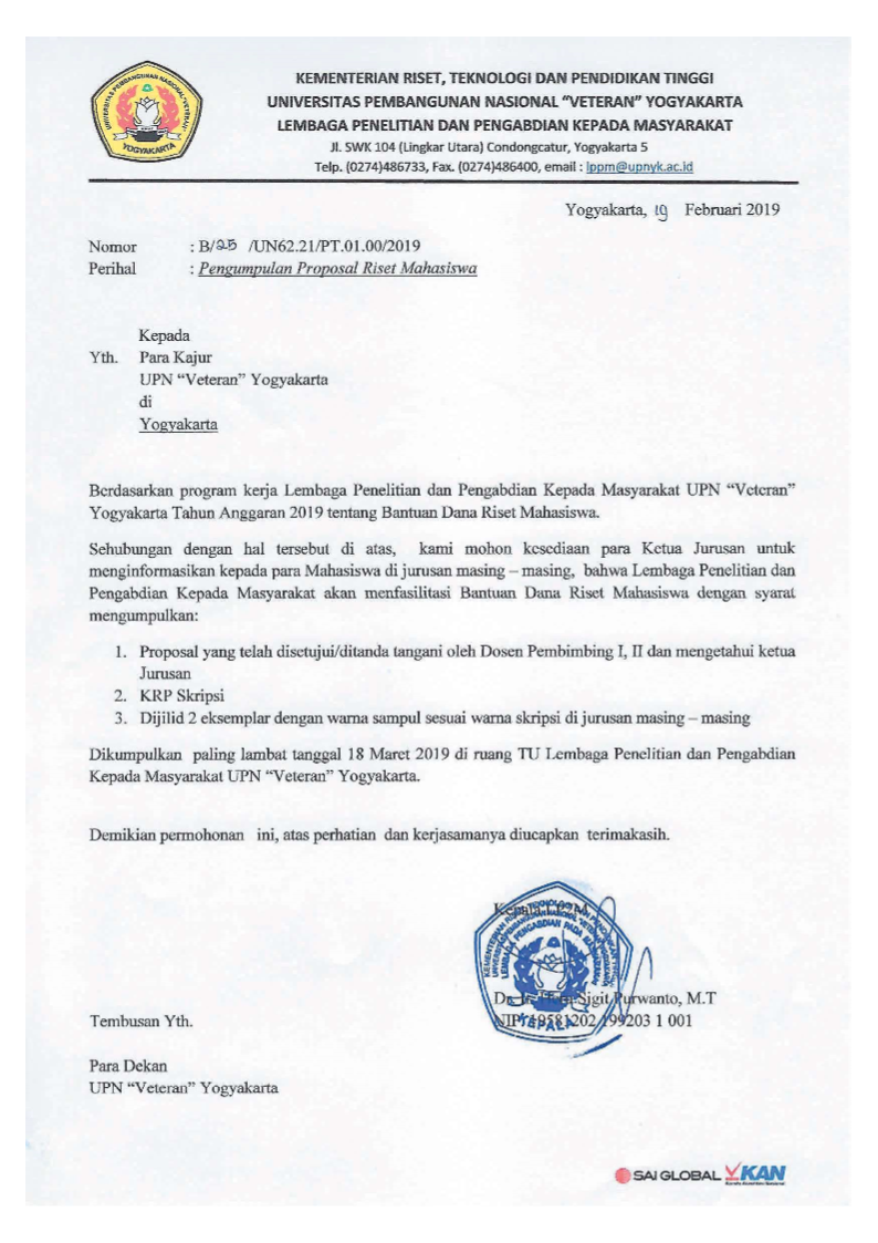 Penerimaan Proposal Riset Mahasiswa