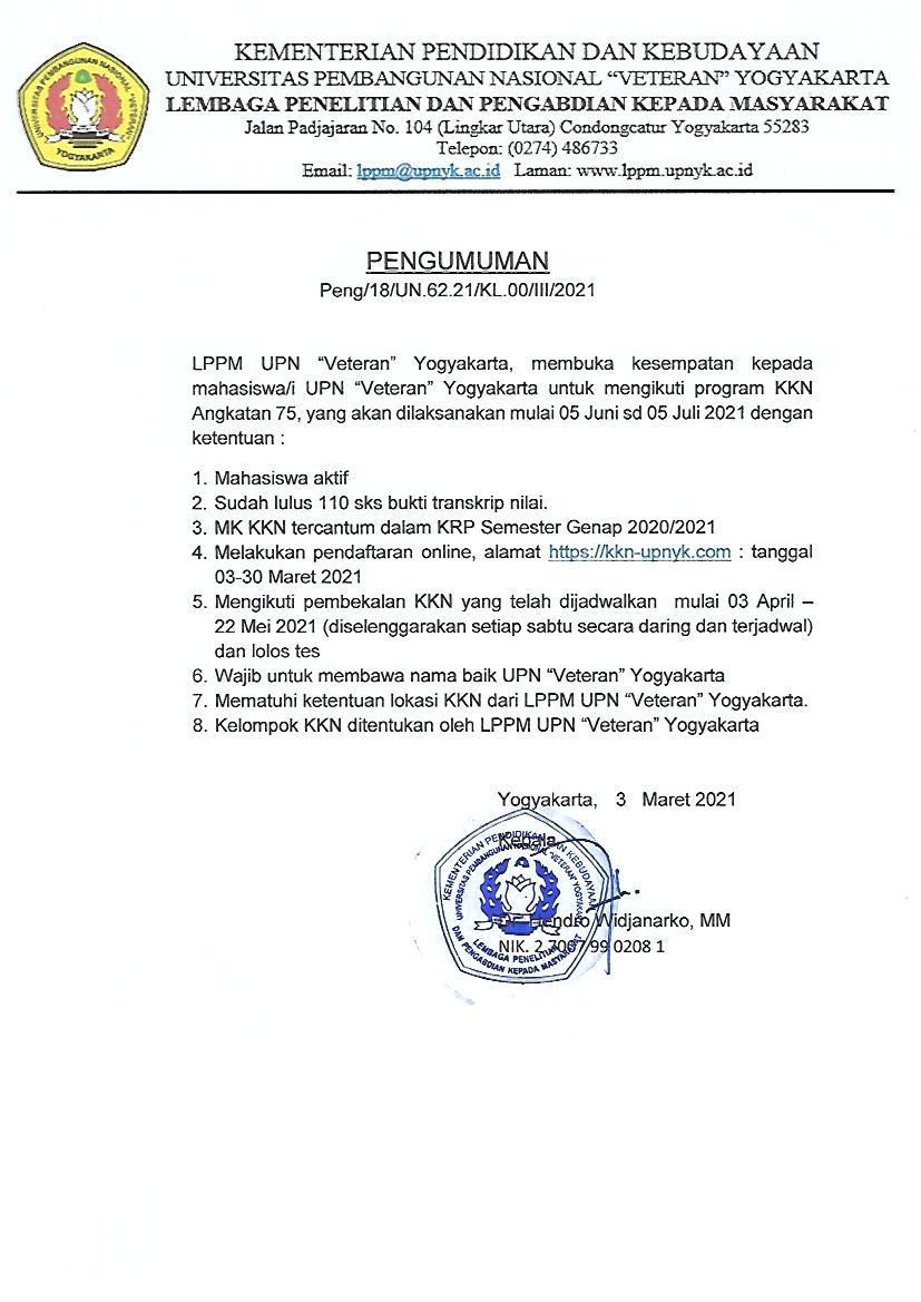 PENGUMUMAN KKN ANGKATAN 75