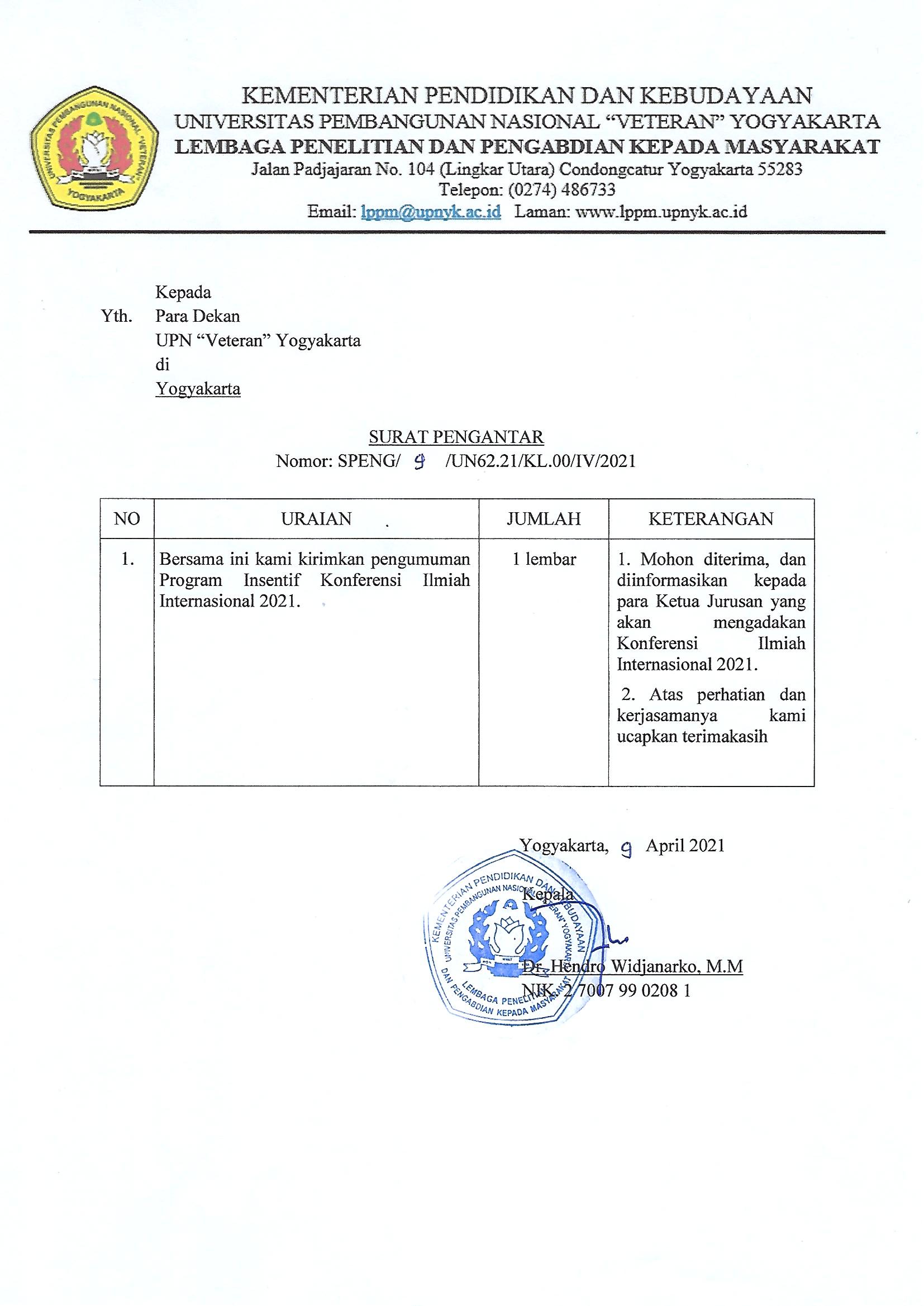Pengumuman Program Insentif Konferensi Ilmiah Internasional 2021
